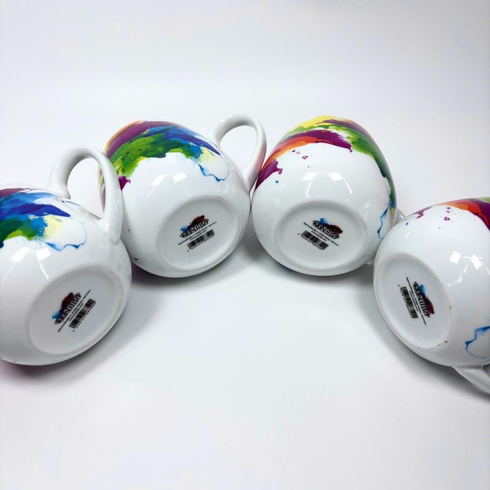 NWOT Konitz Germany Coffee Mugs Tea Cups Lot 4 Rainbow Watercolor Splash Round - Picture 3 of 7